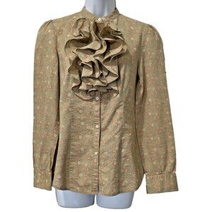 VIntage Ralph Lauren Jeans Co Top Womens XS Ruffle Jabot Floral Prairie Blouse